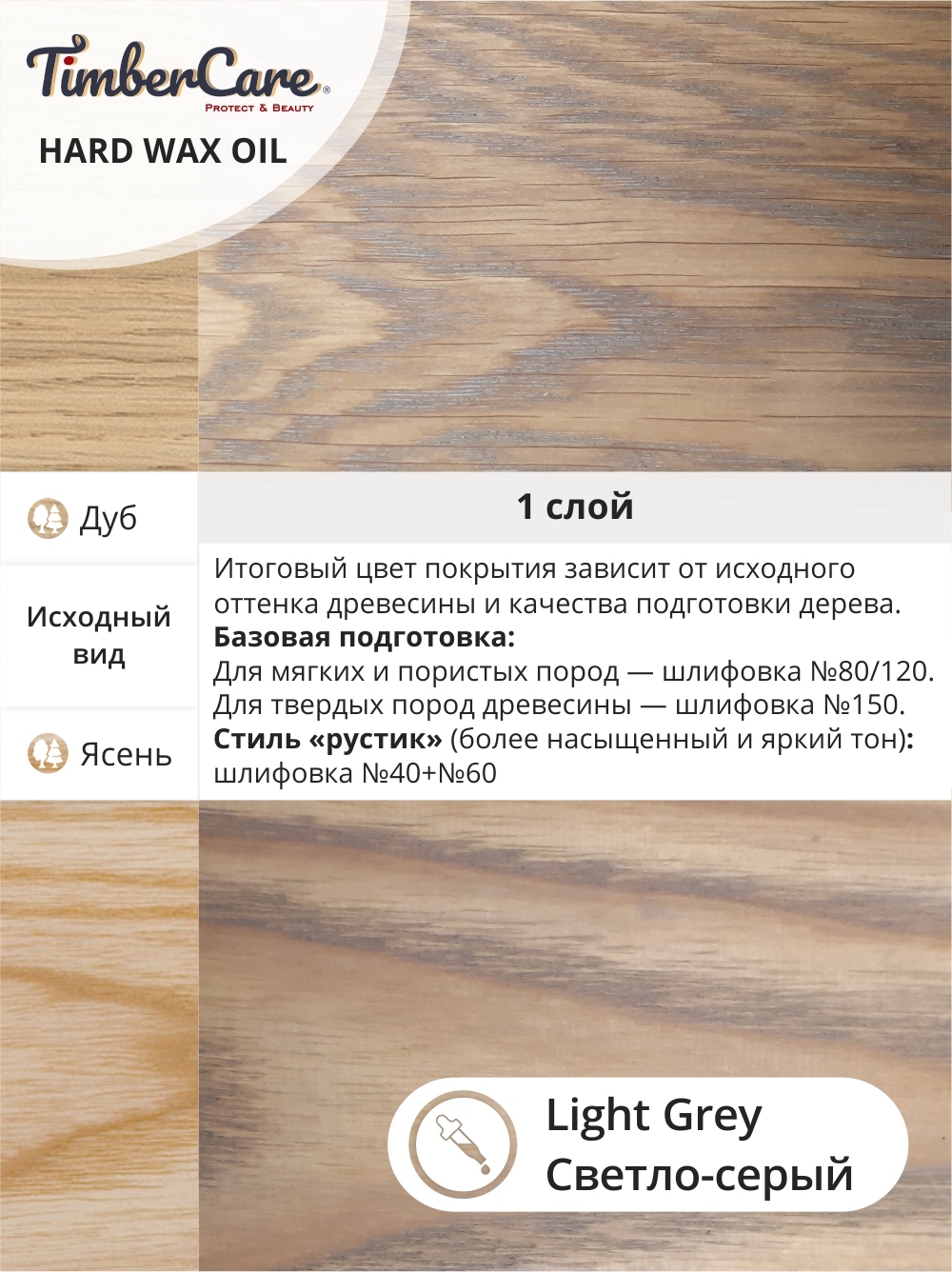 Защитное масло с твердым воском TimberCare Hard Wax Oil (цвет: Светло-сер/ Light gray), банка 0,175л